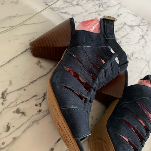 Navy  Suede Women's Heeled Sandals - Picture 7 of 14